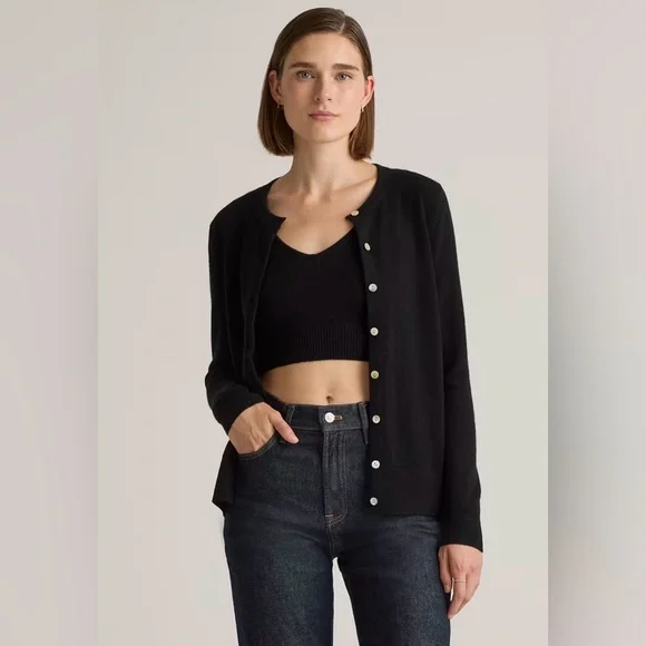 Quince Mongolian Cashmere Cardigan Black , size Small - Picture 1 of 11